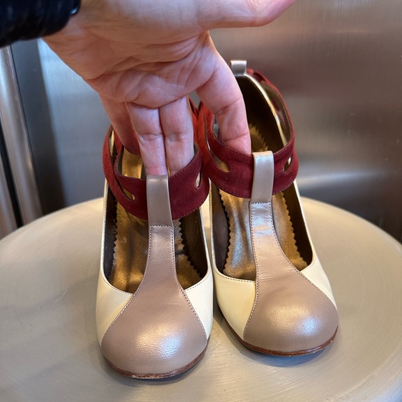 Handmade Marcello Toshi Cream Gold Leather with Velvet Maroon Ties size 7 - Picture 5 of 13